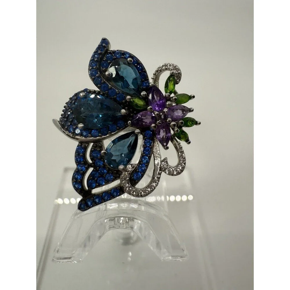 LONDON BLUE TOPAZ RHODIUM OVER‎ STERLING SILVER RING $270 MARKED BBJ 925 SZ 5.75